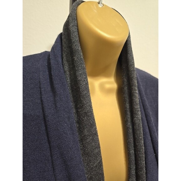 FWM Italian Merino Wool Cardigan Womens Med Office Career Blue Gray Minimalist - Picture 2 of 6